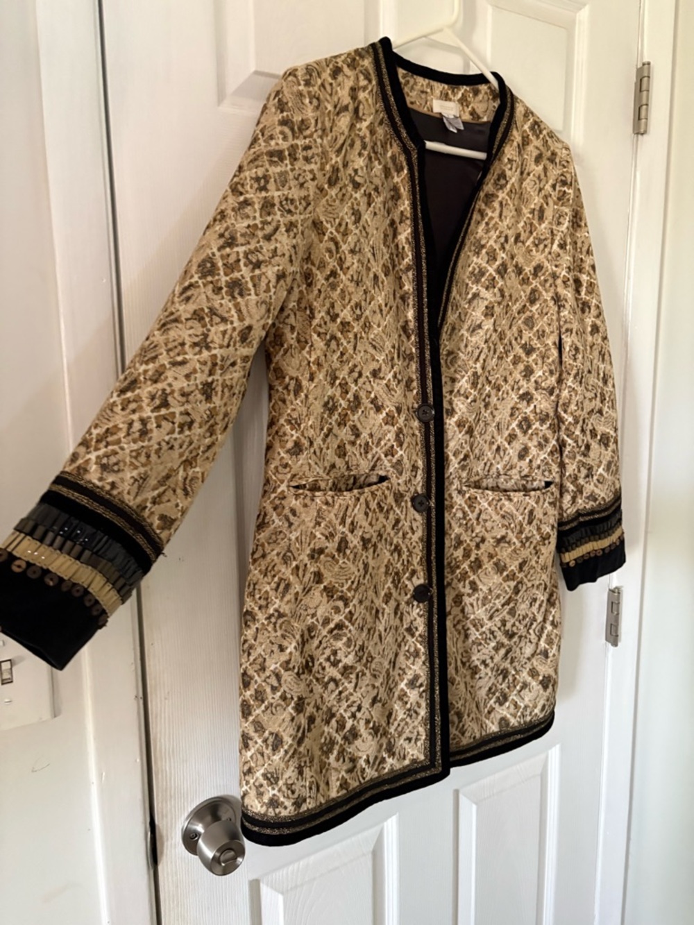 Chico’s Tapestry Jacket Embellished Cuff Statement Blazer Boho Luxe 1 - Picture 7 of 8